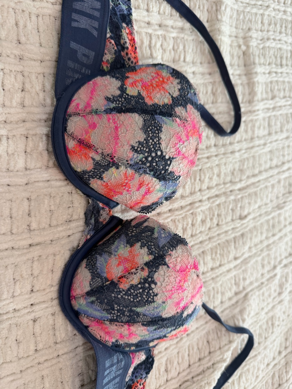 PINK Victoria's Secret Navy Bra with Neon Floral Lace